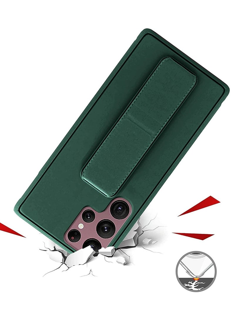 BORTONY Galaxy S22 Ultra with Magnetic Stand & Holder, Premium Silicone Hand Strap Grip, Car Mount Kickstand And Finger Grip Case Cover For Samsung Galaxy S22 Ultra (Green) - Image 2