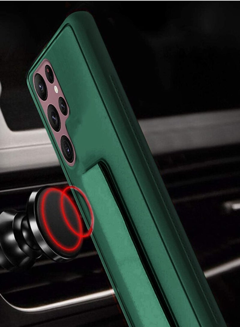 BORTONY Galaxy S22 Ultra with Magnetic Stand & Holder, Premium Silicone Hand Strap Grip, Car Mount Kickstand And Finger Grip Case Cover For Samsung Galaxy S22 Ultra (Green) - Image 3