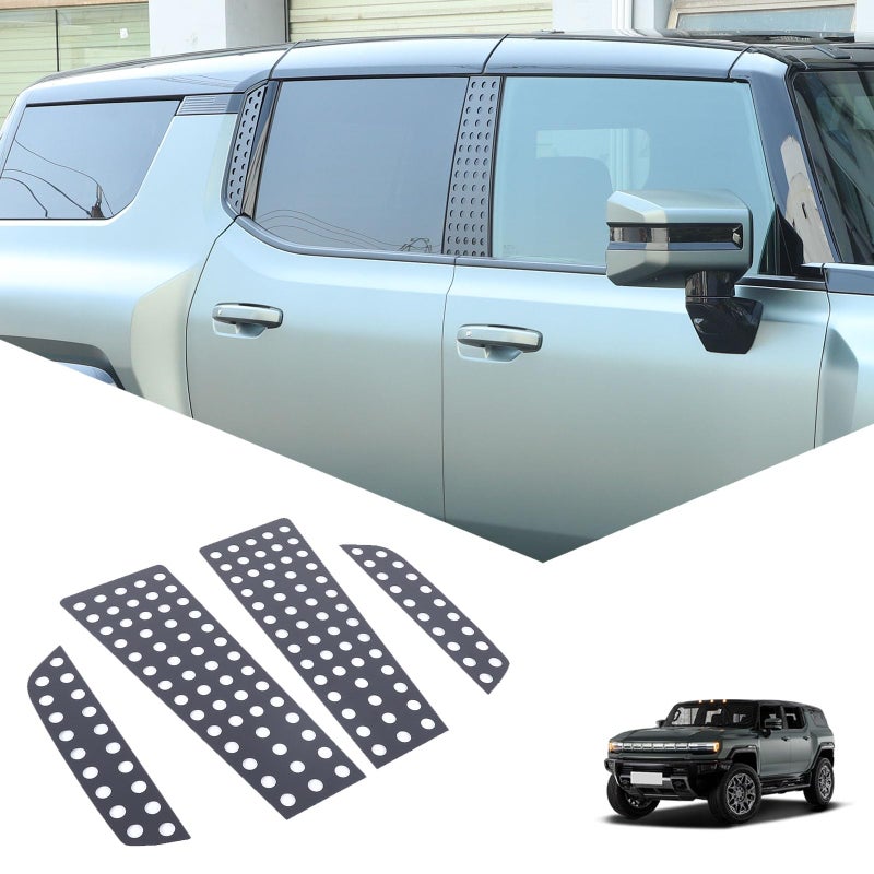 Black Honeycomb Aluminum Pillar Posts Molding Trim Cover for 2024 2025 Hummer EV SUV Exterior Accessories 4Door Window B Pillar Cover Rear Quarter Window Decal Wear Resistance