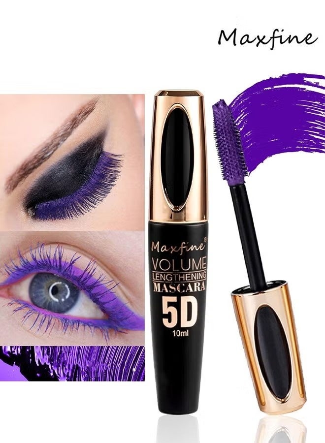 ماكس فاين ماسكارا 5D من الألياف الملونة ماسكارا ساحرة تدوم طويلاً، رموش سميكة وطويلة مقاومة للماء ومكياج عيون مقاوم للتلطخ، أرجواني - Image 1