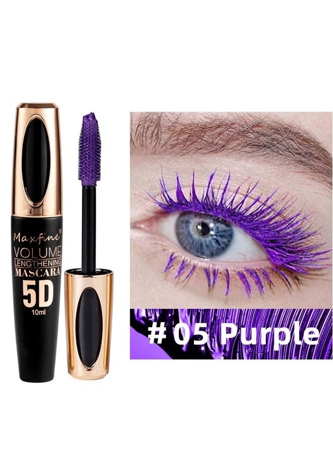 ماكس فاين ماسكارا 5D من الألياف الملونة ماسكارا ساحرة تدوم طويلاً، رموش سميكة وطويلة مقاومة للماء ومكياج عيون مقاوم للتلطخ، أرجواني - Image 2
