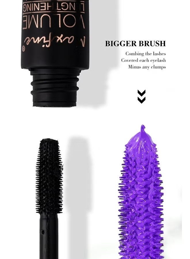 ماكس فاين ماسكارا 5D من الألياف الملونة ماسكارا ساحرة تدوم طويلاً، رموش سميكة وطويلة مقاومة للماء ومكياج عيون مقاوم للتلطخ، أرجواني - Image 3