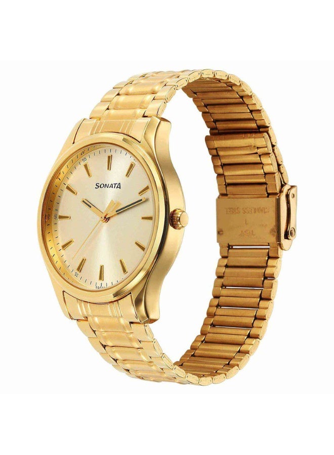 Sonata Traditional Essentials 77082YM11 Men’s Watch – Champagne Dial, Gold-Tone Stainless Steel Bracelet, Quartz Movement - Image 2