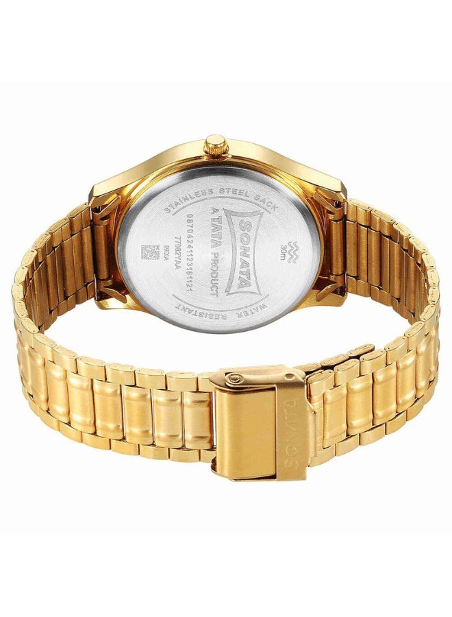 Sonata Traditional Essentials 77082YM11 Men’s Watch – Champagne Dial, Gold-Tone Stainless Steel Bracelet, Quartz Movement - Image 4