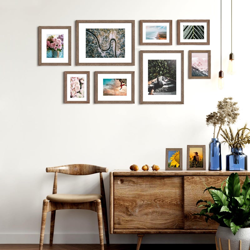 KINLINK 6x8 Picture Frames Rustic brown  Wood Frames with Acrylic Plexiglass for Pictures 4x6 with Mat or 6x8 without Mat  Tabletop and Wall Mounting Display  Set of 4 - Image 4