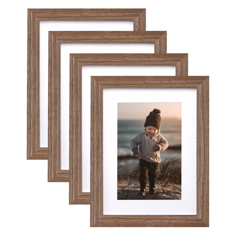 KINLINK 6x8 Picture Frames Rustic brown  Wood Frames with Acrylic Plexiglass for Pictures 4x6 with Mat or 6x8 without Mat  Tabletop and Wall Mounting Display  Set of 4 - Image 1
