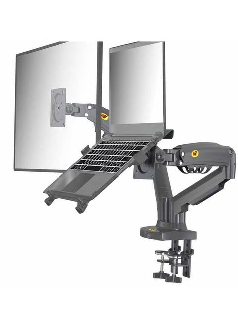 "F160-FP Dual Arm Gas Spring Mount for Monitor & Laptop | Adjustable Desk Mount for 17-27 Inch Monitor & 10-17 Inch Laptop | Full Motion, Tilt, Swivel, Rotate | Ergonomic Space-Saving Solution for Multitasking & Productivity"