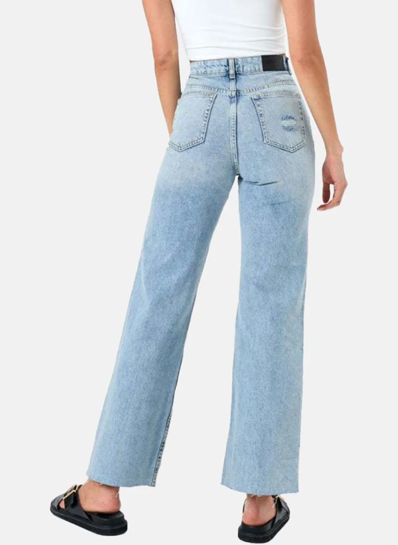 YUNIQEE Blue Wide Leg Highly Distressed High-Rise Jeans