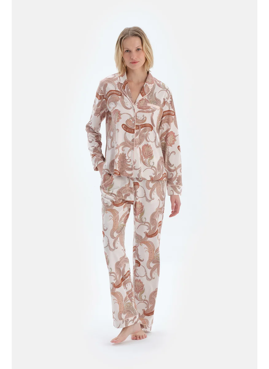 داجي Graphic Print Shirt & Trousers Pajama Set Spread Collar Cotton Blend Mid Rise Regular/Classic Fit Sleepwear