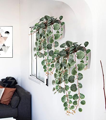 Briful Faux Hanging Plants Indoor 17'' Artificial String of Heart Plants with Semicircle Wall Mount Planter Faux Draping Vine Plants for Home Office Bathroom Hanging Decor (Green White) - Image 4