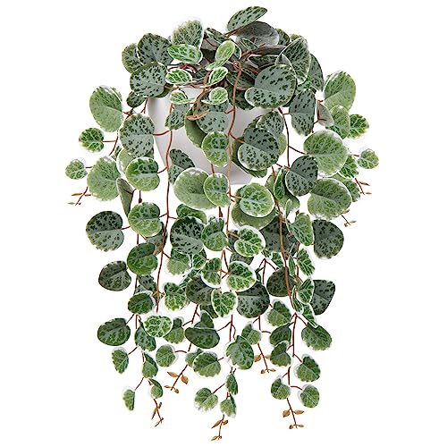 Briful Faux Hanging Plants Indoor 17'' Artificial String of Heart Plants with Semicircle Wall Mount Planter Faux Draping Vine Plants for Home Office Bathroom Hanging Decor (Green White) - Image 1