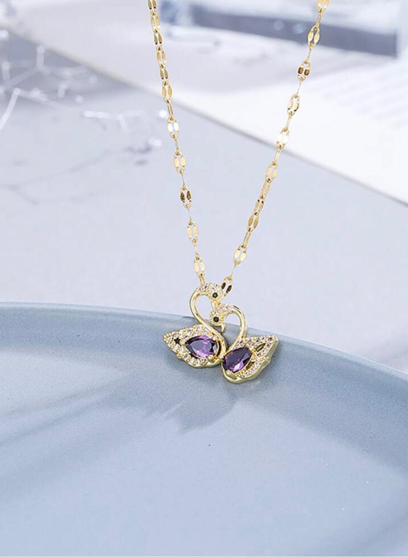 نونز أب سلسال مصنوع من الاستانلس ستيل مطلي باللون الذهبي عيار 18 ومرصع بالزركون - Image 2