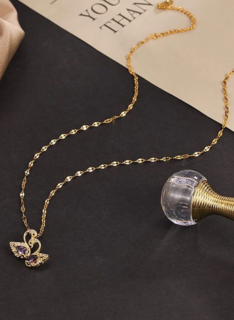 نونز أب سلسال مصنوع من الاستانلس ستيل مطلي باللون الذهبي عيار 18 ومرصع بالزركون - Image 4