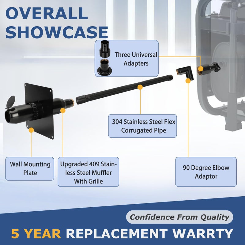 Mokemok 2025 Upgrade Generator Exhaust Extension Silencer Kit with Three Universal Adapters,Threaded Connector,Rain Cap and 90Â° Elbowâ€“Leakproof, Weatherproof & Flexible Muffler Upgrade for Portable Generators - Image 2