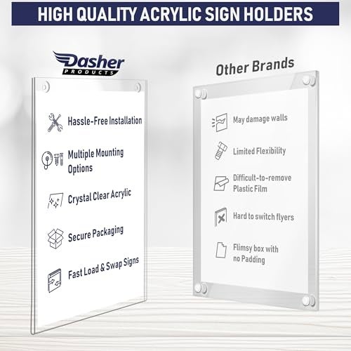 Dasher Products Acrylic Sign Holder 8.5 x 11 - Clear Frame Paper Holder with Multiple Mounting Options Included, Wall Mount Frame 8.5x11 inches, Perfect for Home, Office, Store, Restaurant, School and More (6 Pack) - Image 3