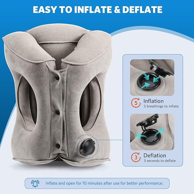 SWET Swet Inflatable Travel PillowAirplane Pillow with Super Soft SlipcoverFabric PVC Big Valve Design Inflate and DeflateMultiColor  - Image 5