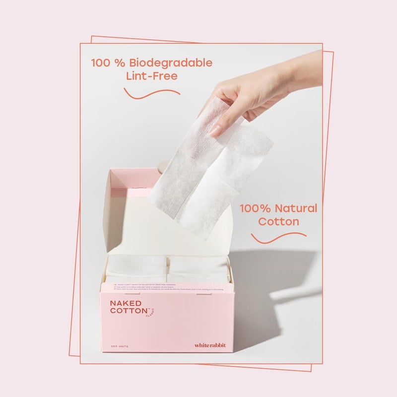 White Rabbit â€“ Naked Cotton Classic â€“ Premium 100% Cotton Pads for Toner Use, Makeup Remover, and Masks | Unbleached, Lint-Free, Extra Soft | Korean Skin Care Product (100 Count) - Image 4