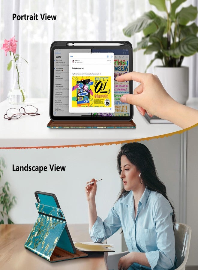 DTTO for iPad A16 Case, iPad 11th / 10th Generation Case (2025/2022), 360 Degree Rotating Premium Leather Folio Stand Cover with Pencil Holder, Blossom - Image 3