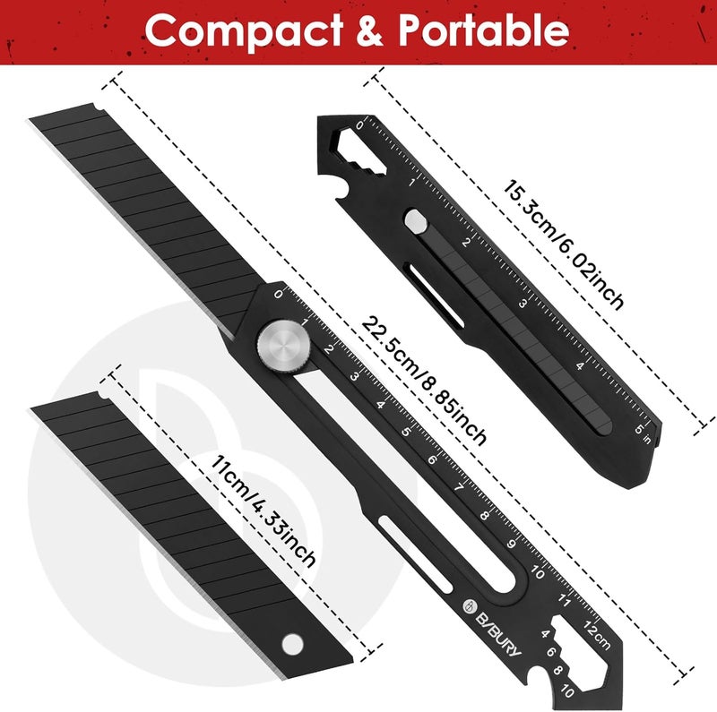 BIBURY 2 Pack Utility Knife, Heave Duty Full Stainless Steel Retractable Box Cutter with 10PCS replaceable Blades (18mm Wide), Multi-functional Extended Razor Knife for Office, Home, School Black - Image 3