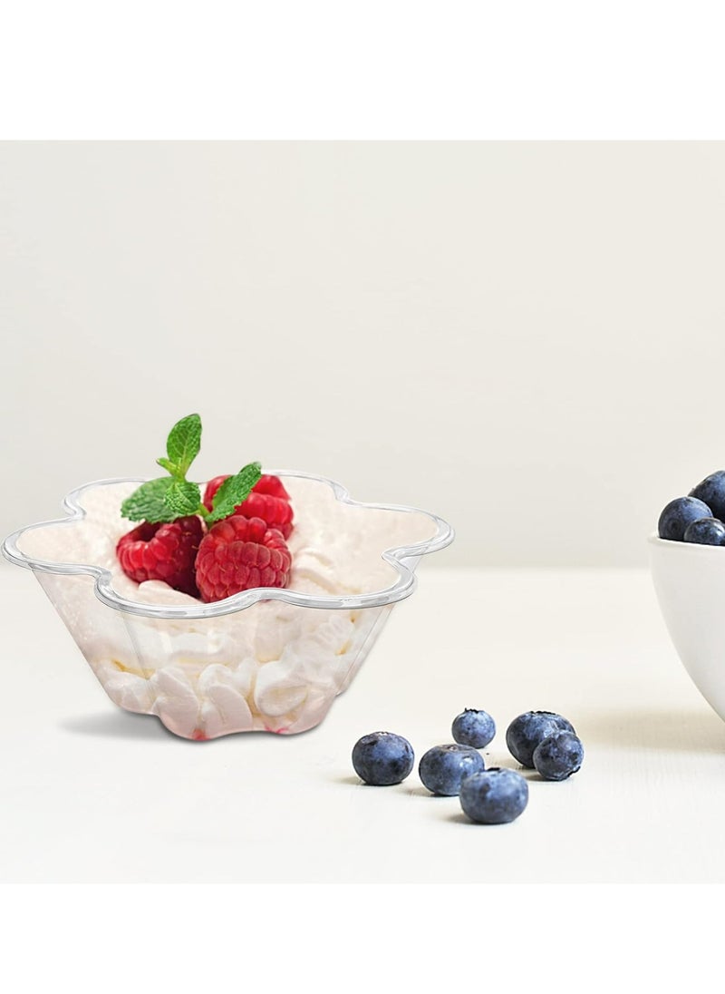 Oasisgalore - 100 Pack Clear Dessert Cups, 8 oz Disposable Ice Cream Bowls, Flower Shape Serving Bowl for Party - Image 1