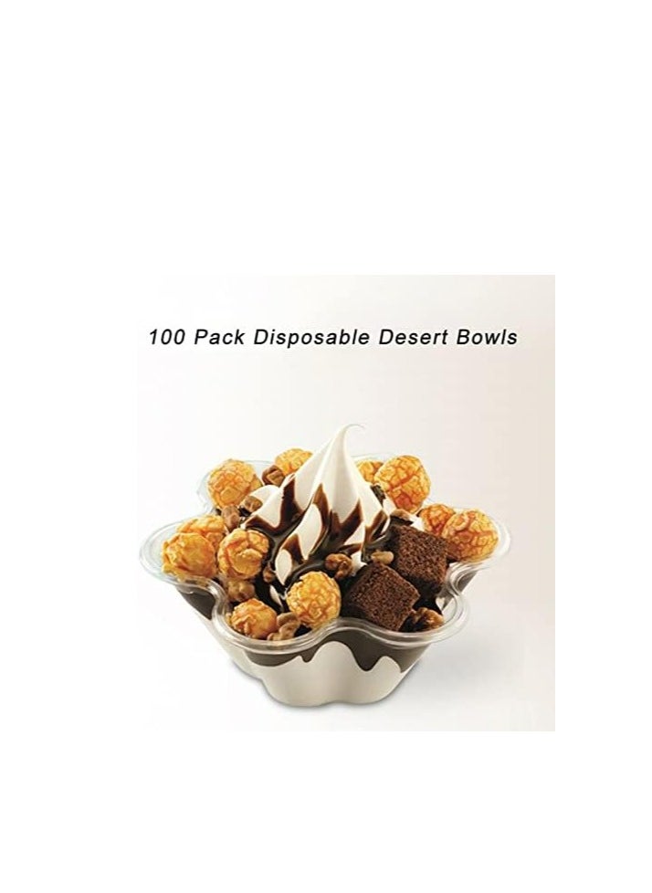 Oasisgalore - 100 Pack Clear Dessert Cups, 8 oz Disposable Ice Cream Bowls, Flower Shape Serving Bowl for Party - Image 1