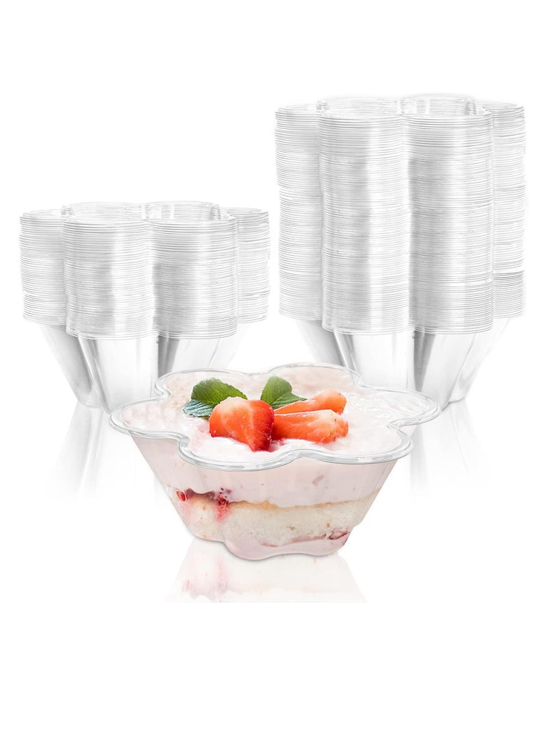 Oasisgalore - 100 Pack Clear Dessert Cups, 8 oz Disposable Ice Cream Bowls, Flower Shape Serving Bowl for Party - Image 1
