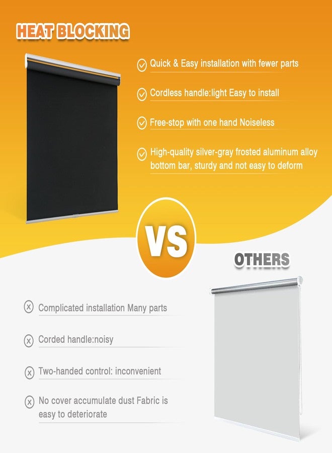 BWEROCIQ Blackout Roller Shades for Windows, Cordless Free-Stop Blinds with Thermal Insulated,UV Protection Fabric. Pull Down Room Darkening Door Blinds for Home, Office Easy to Install(23" W x 72" H,Black) - Image 4