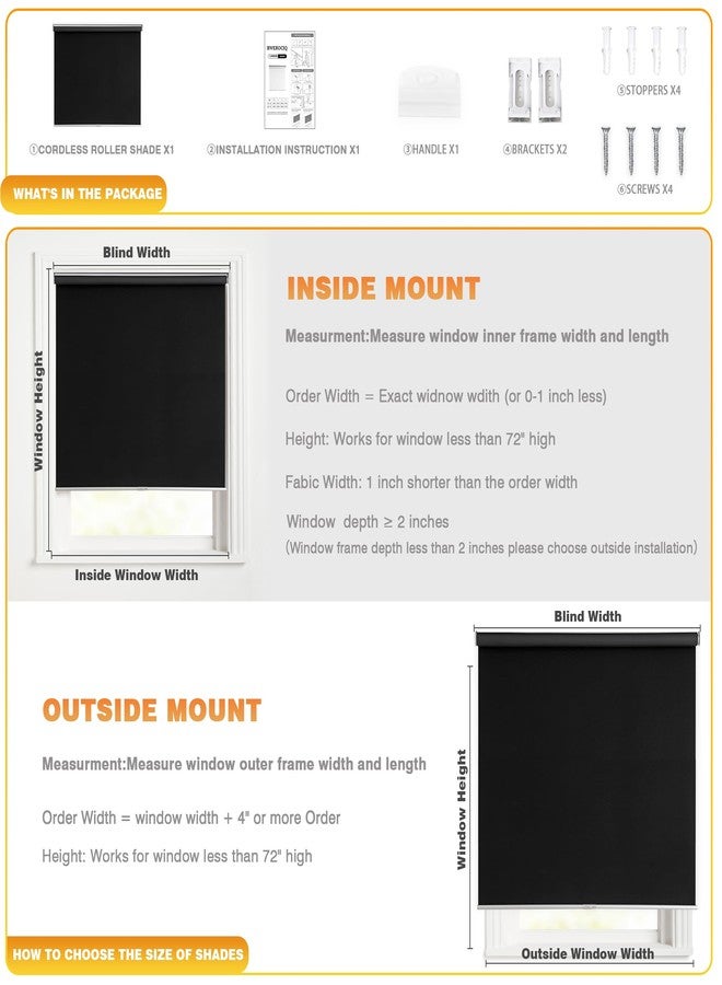 BWEROCIQ Blackout Roller Shades for Windows, Cordless Free-Stop Blinds with Thermal Insulated,UV Protection Fabric. Pull Down Room Darkening Door Blinds for Home, Office Easy to Install(23" W x 72" H,Black) - Image 5