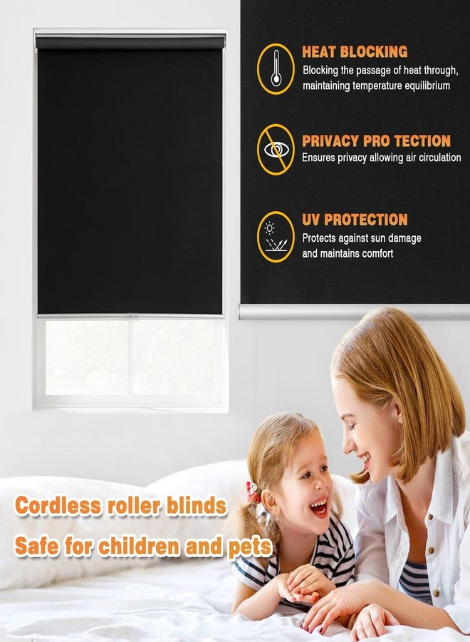 BWEROCIQ Blackout Roller Shades for Windows, Cordless Free-Stop Blinds with Thermal Insulated,UV Protection Fabric. Pull Down Room Darkening Door Blinds for Home, Office Easy to Install(23" W x 72" H,Black) - Image 2