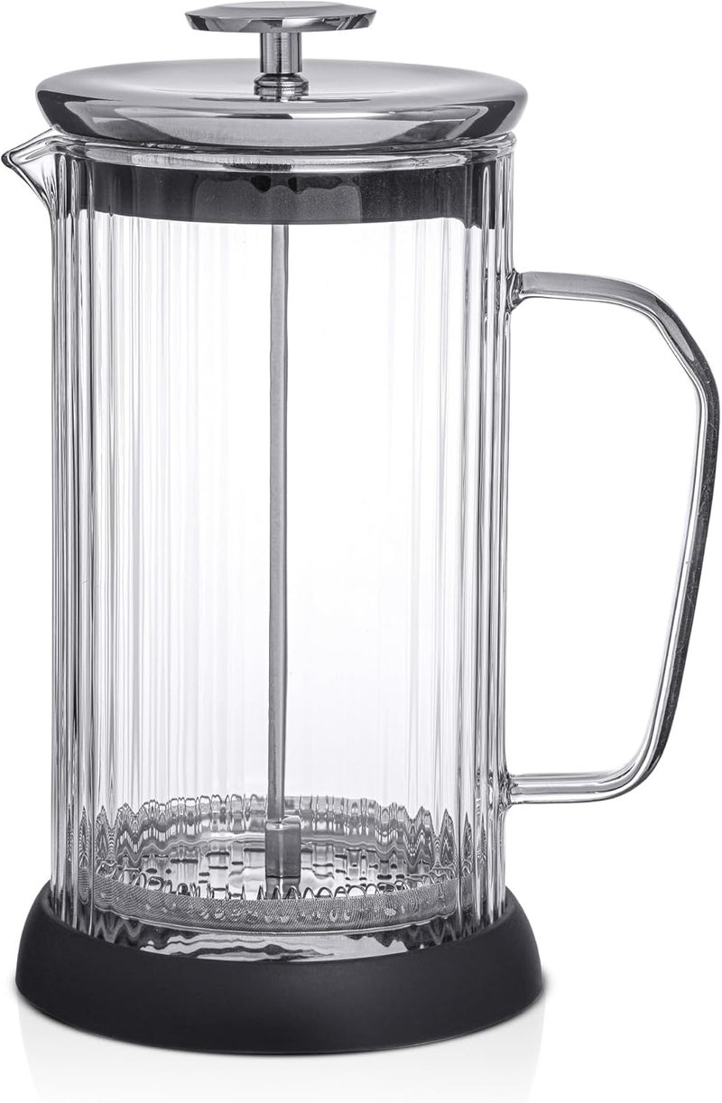 JoyJolt Fluted French Press Coffee and Tea Maker Set, 33.8oz Stainless Steel Press, Borosilicate Glass Coffee Press, Cold Brew Portable French Press, Tea Press, Large, clear - Image 2
