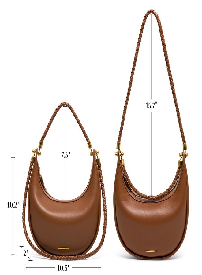 Joryin Crescent Shoulder Bag for Women, Saddle Purse Braided Top-Handle Handbag Vegan Leather Under Arm Bag, Brown - Image 4