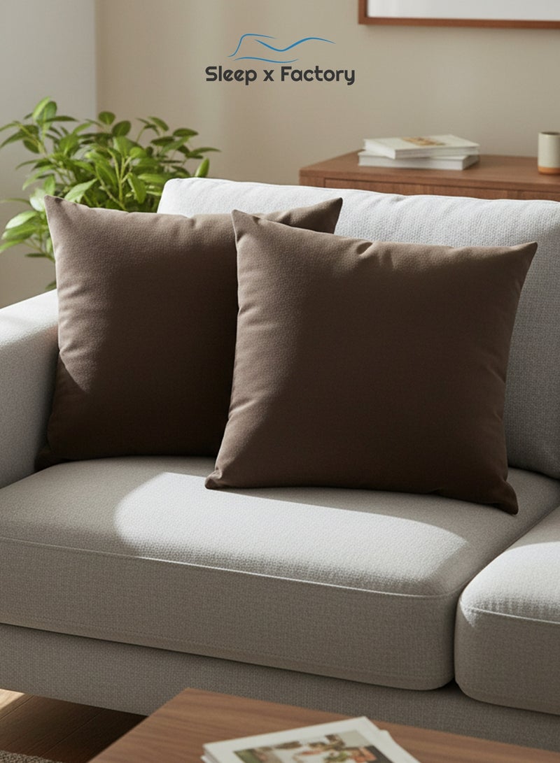 Sleep x Factory Velvet Brown Decorative Cushions – 2 Pack – 45x45 cm – Microfiber Filled Pillow - Image 1
