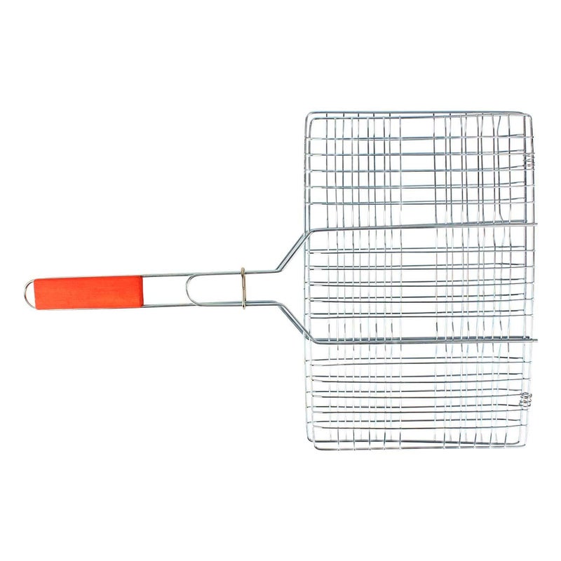 Whitecloud TRANSFORMING HOMES Whitecloud TRANSFORMING HOMES Portable Barbecue BBQ Grill Net Basket Roast Grilling Tray Foldable Chromium Barbecue Grill with Wooden Handle 1796 Silver Colour  - Image 4