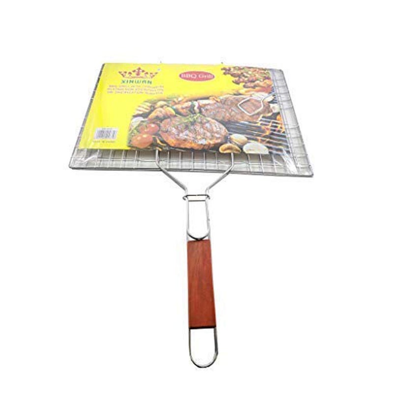 Whitecloud TRANSFORMING HOMES Whitecloud TRANSFORMING HOMES Portable Barbecue BBQ Grill Net Basket Roast Grilling Tray Foldable Chromium Barbecue Grill with Wooden Handle 1796 Silver Colour  - Image 2