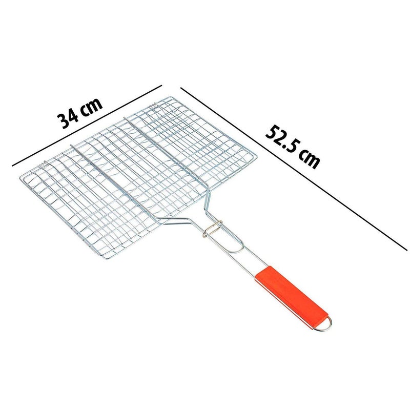 Whitecloud TRANSFORMING HOMES Whitecloud TRANSFORMING HOMES Portable Barbecue BBQ Grill Net Basket Roast Grilling Tray Foldable Chromium Barbecue Grill with Wooden Handle 1796 Silver Colour  - Image 5