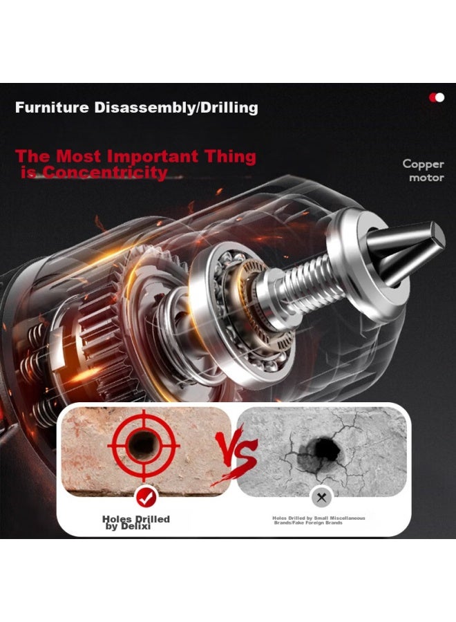 Delixi Rechargeable Electric Drill, Multi-functional Household Drill, Electric Screwdriver, Lithium Battery Drill, Power Screwdriver - Image 3