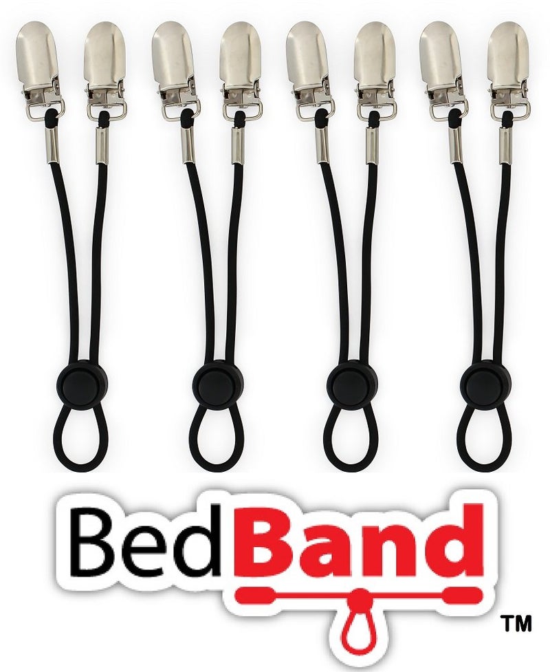 Bed Band Not Made in China. 100% USA Worker Assembled.. Bed Sheet Holder, Gripper, Suspender and Strap. Smooth any Sheets on any Bed. Sleep Better. Patented.,Black,1 Pack (4 Bands) - Image 2