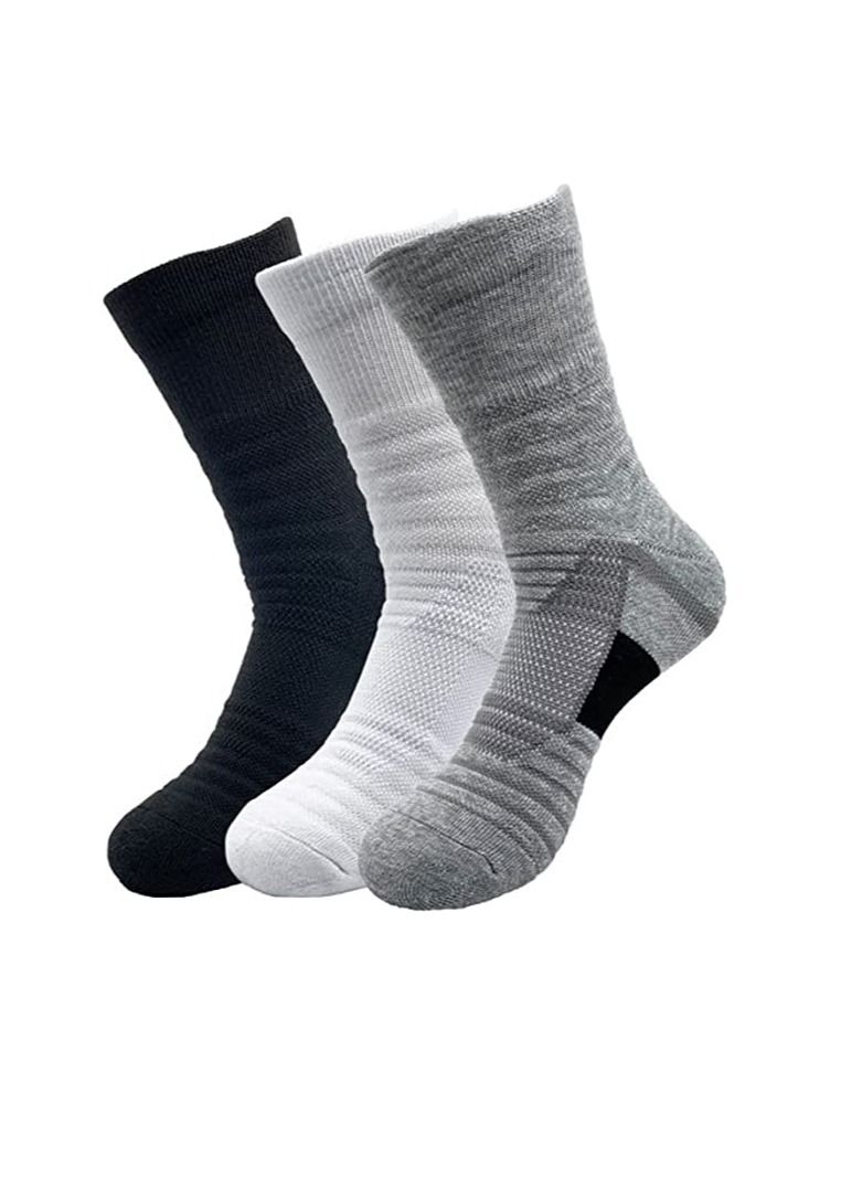 SYOSI Running Socks Mens Sports Socks Moisture Wicking Breathable Comfortable Thickened Towel Bottom Tube Socks Non Slip Socks for Football Basketball Baseball Yoga Running Hiking Trekking 3 Pairs - Image 1