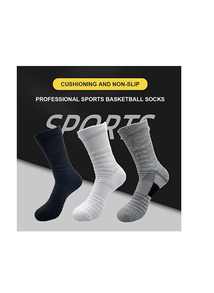 SYOSI Running Socks Mens Sports Socks Moisture Wicking Breathable Comfortable Thickened Towel Bottom Tube Socks Non Slip Socks for Football Basketball Baseball Yoga Running Hiking Trekking 3 Pairs - Image 2
