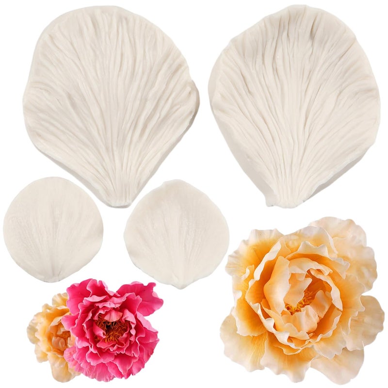 Gumpaste Flower Silicone Veining Mold Peony Veined Petal Fondant Mold Gum Paste Peony Flower Mold for Cake Decoration Cupcake Topper Chocolate Candy Polymer Clay Gum Paste Set of 2