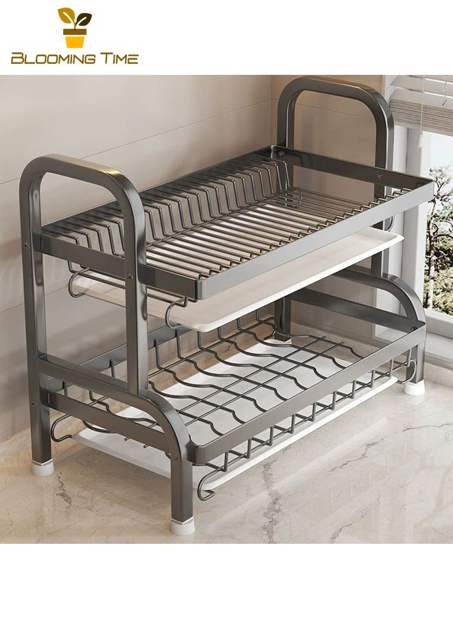 بلومنغ تايم رفوف تخزين للمطبخ، رفوف تخزين للأطباق والأواني، رفوف تخزين متعددة الوظائف ومتعددة الطبقات للأواني والأطباق، رفوف تصريف المياه للحوض، خزانة أواني وأطباق منزلية، أسود - Image 2