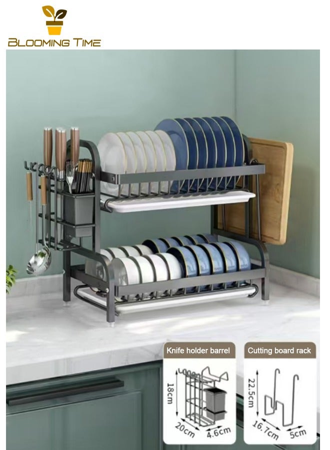 بلومنغ تايم رفوف تخزين للمطبخ، رفوف تخزين للأطباق والأواني، رفوف تخزين متعددة الوظائف ومتعددة الطبقات للأواني والأطباق، رفوف تصريف المياه للحوض، خزانة أواني وأطباق منزلية، أسود - Image 3