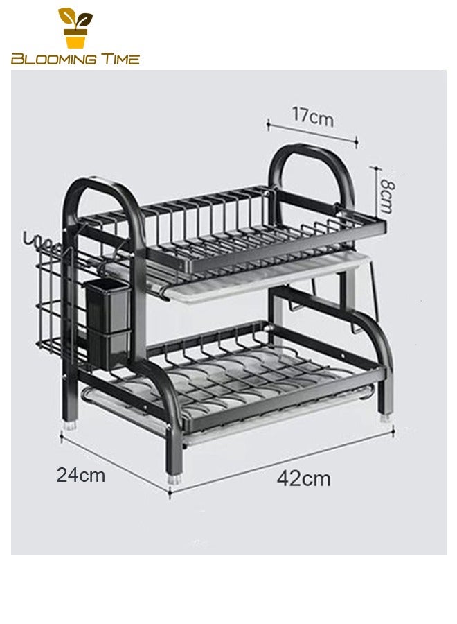 بلومنغ تايم رفوف تخزين للمطبخ، رفوف تخزين للأطباق والأواني، رفوف تخزين متعددة الوظائف ومتعددة الطبقات للأواني والأطباق، رفوف تصريف المياه للحوض، خزانة أواني وأطباق منزلية، أسود - Image 4