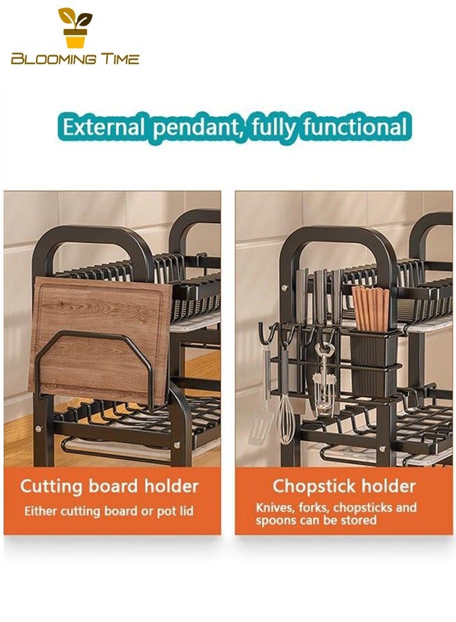 بلومنغ تايم رفوف تخزين للمطبخ، رفوف تخزين للأطباق والأواني، رفوف تخزين متعددة الوظائف ومتعددة الطبقات للأواني والأطباق، رفوف تصريف المياه للحوض، خزانة أواني وأطباق منزلية، أسود - Image 5