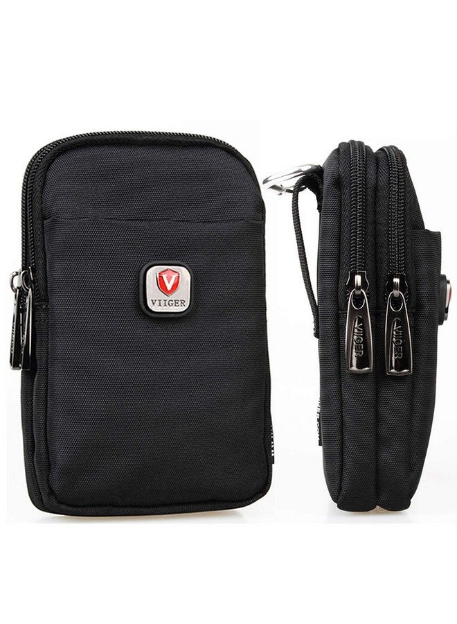 VIIGER VIIGER Versatile Nylon Dual Phone Holster Cellphone Belt Case Holder Mens Belt Pouch w/Clip Smartphone Belt Loop Pouch Bag 2 Zipper Pockets Compatible with iPhone 15 Pro Max Case 16 Pro S24, Black  - Image 1