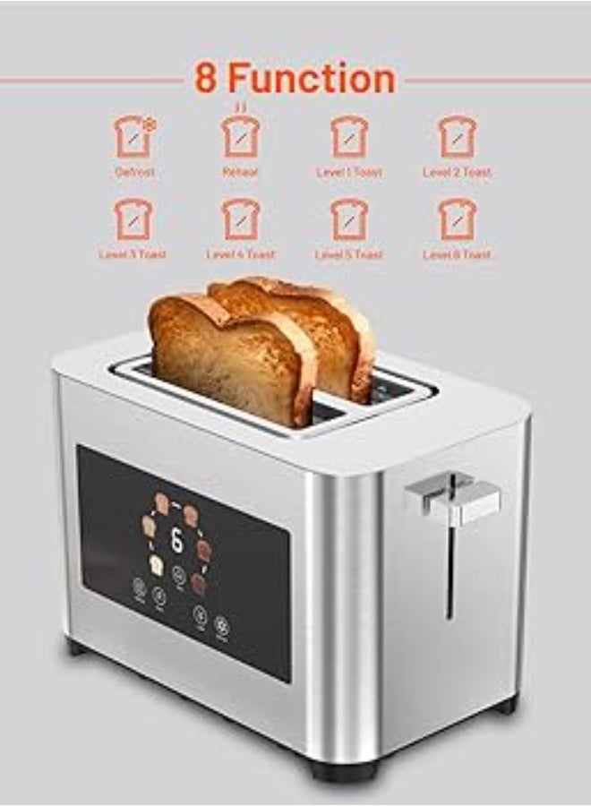PORODO LIFESTYLE 2-SLICE BREAD TOASTER WITH SMART MEMORY  Stylish Stainless Steel Toaster with Touch Panel and Customizable Browning Levels - Image 5
