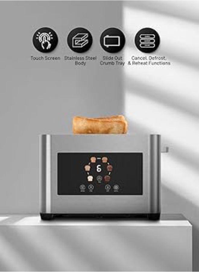 PORODO LIFESTYLE 2-SLICE BREAD TOASTER WITH SMART MEMORY  Stylish Stainless Steel Toaster with Touch Panel and Customizable Browning Levels - Image 4