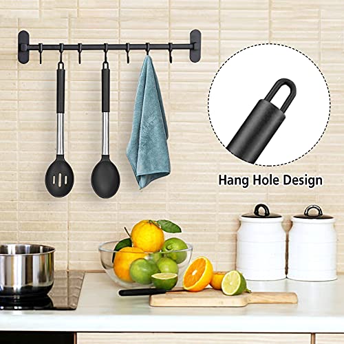 DaiRen Kitchen Pack of 2 Large Silicone Cooking Spoons, Non-Stick Stainless Steel Slotted and Solid Spoon Set for Serving, Mixing, Draining, Heat Resistant, Scratch Resistant and BPA Free Kitchen Scoops (Black) - Image 5