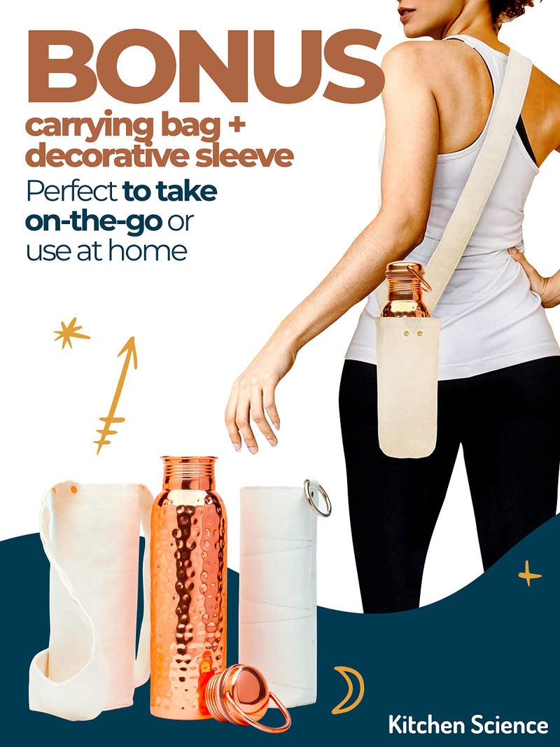 Kitchen Science Authentic Ayurvedic Copper Water Bottle With Handle (34 oz/1000 ml) | Lab-Tested, Leak-Proof | Includes Free Sleeves & Carrying Bag | Ideal for Drinking Water - Image 3