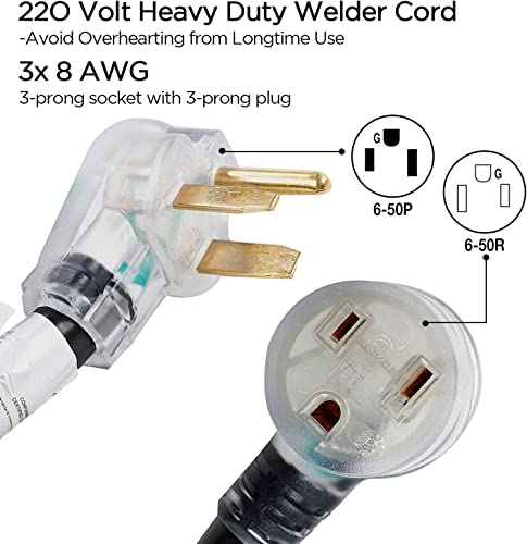 Fekuar 25FT 220V 50AMP Welder Extension Cord, 8 Gauge Heavy Duty Industrial NEMA 6-50 Welding Machine Cord with Lighted End for MIG TIG - Image 3